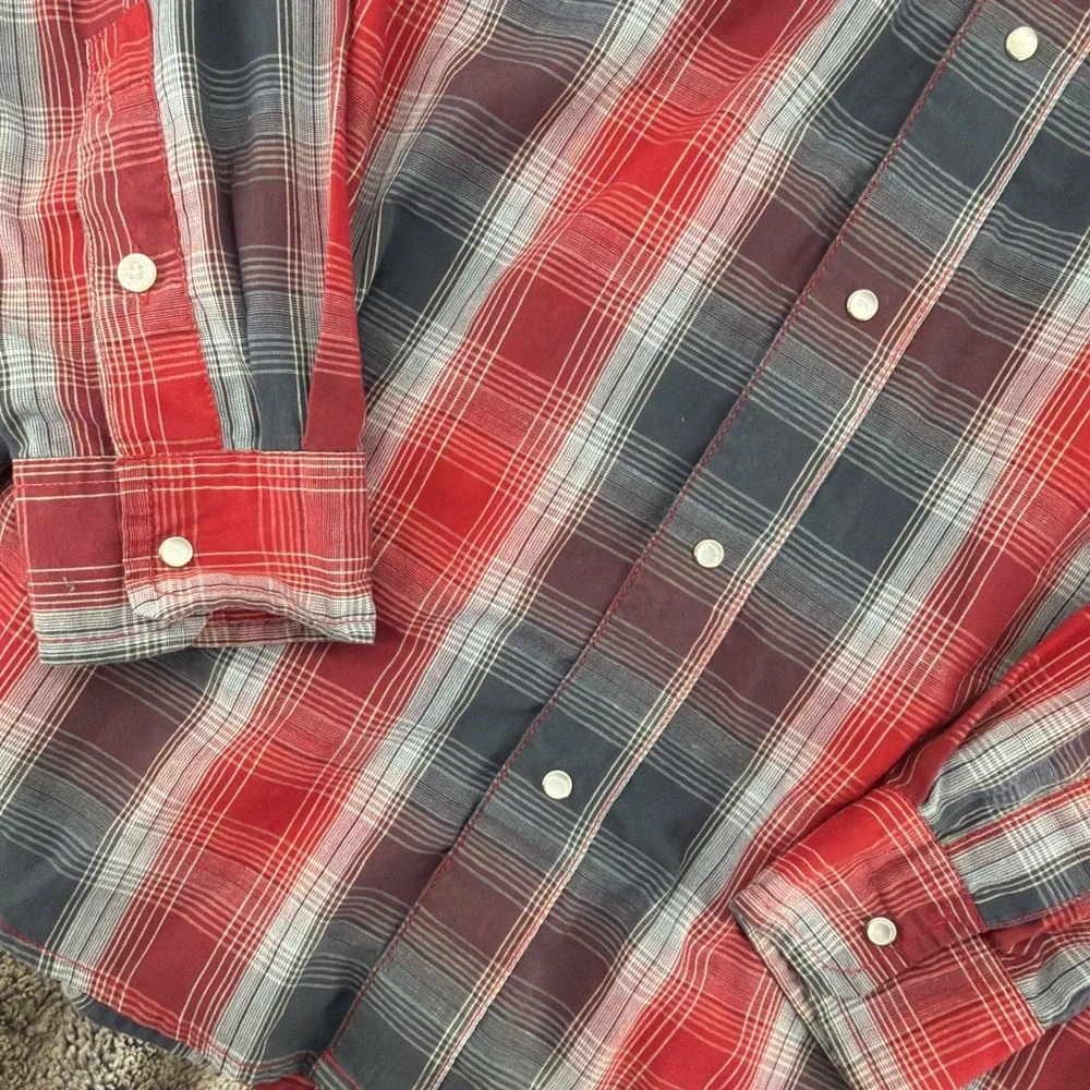 Levis Red Plaid Long Sleeve Pearl Snap Western Button Shirt Mens Medium